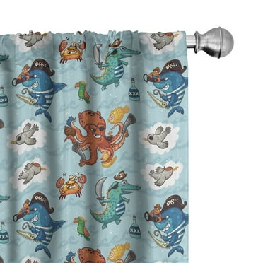 Ambesonne Pirates Curtains, Cartoon Piracy Elements, Pair of 28"x95", Multicolor