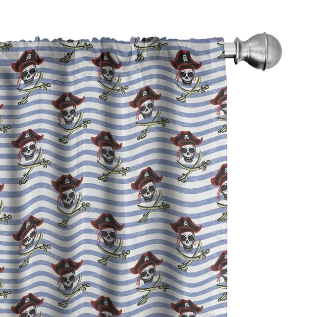 Ambesonne Pirates Curtains, Jolly Roger on Stripes, Pair of 28"x95", Multicolor