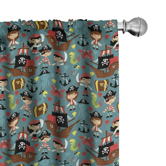 Ambesonne Pirates Curtains, Retro Adventure, Pair of 28"x95", Multicolor