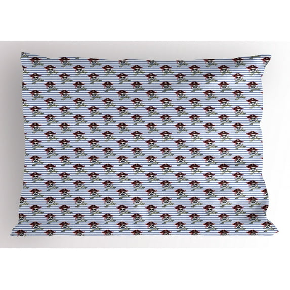 Ambesonne Pirates Pillow Sham, Jolly Roger on Stripes, 26" X 20", Multicolor