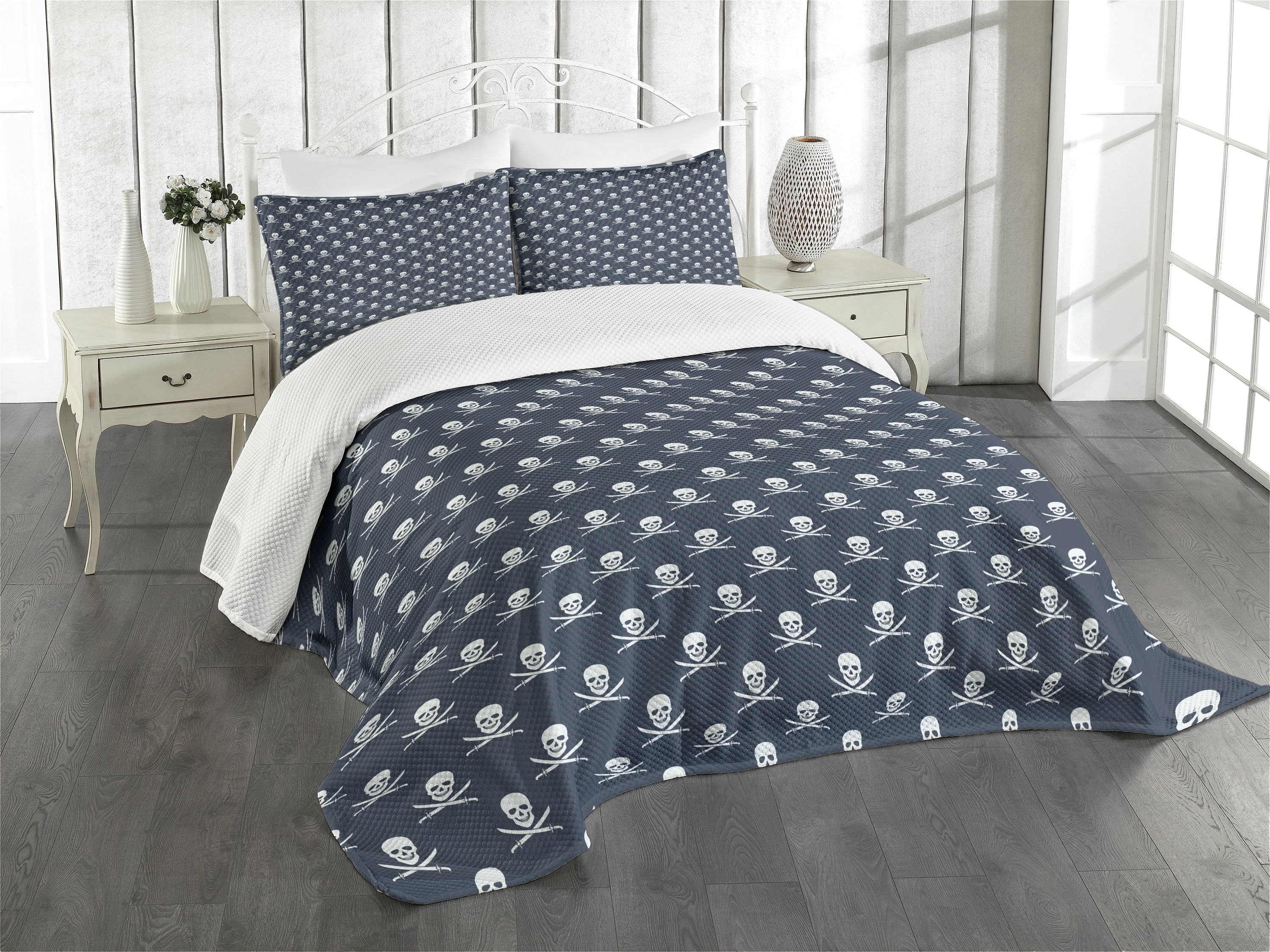 Twin Blue Quilted Bedspread Set with Pillow Sham