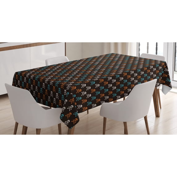 Ambesonne Pirates Tablecloth Rectangular Table Cover, Colorful Skulls with Bones, 60"x90", Multicolor