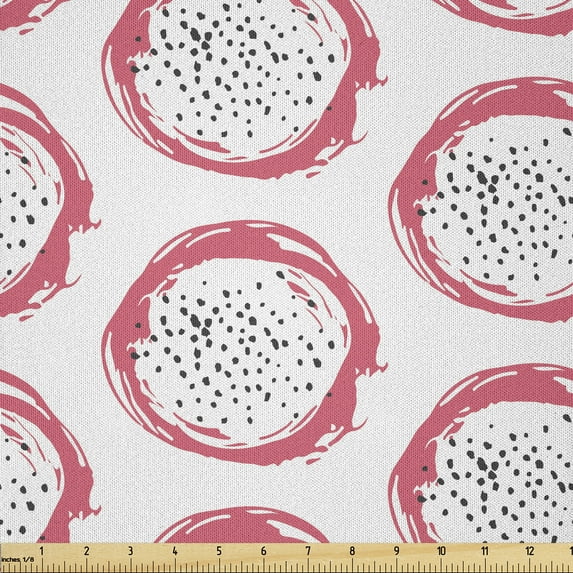Ambesonne Pitahaya Fabric by the Yard Microfiber, Simple Dragon Fruit Art, 1 Yard, Pastel Pink Grey and White
