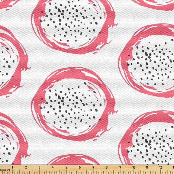 Ambesonne Pitahaya Fabric by the Yard Upholstery, Simple Dragon Fruit Art, 1 Yard, Pastel Pink Grey and White