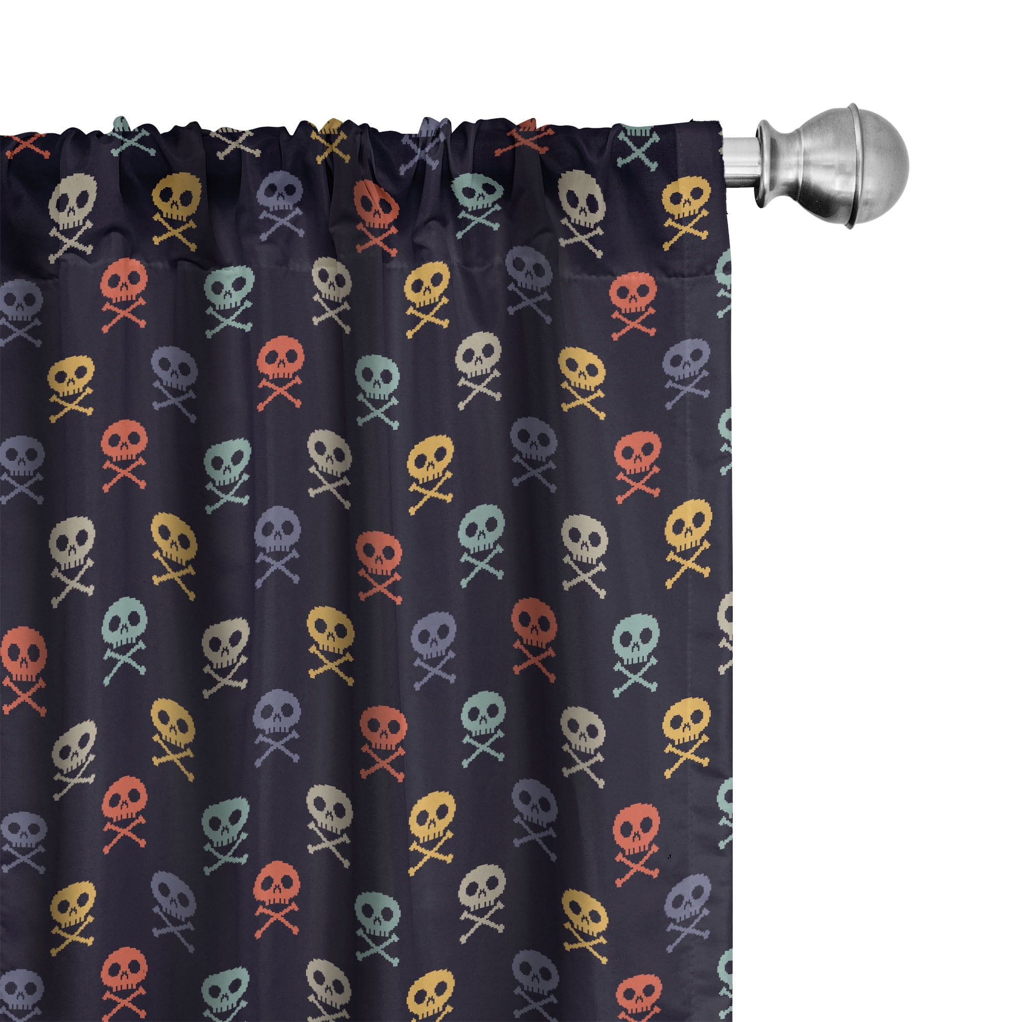 Multicolor Skull Print Rod Pocket Polyester Curtain Panels, 28" x 63"