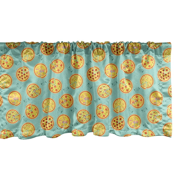 Ambesonne Pizza Window Valance, Cartoon Style Italian Cuisine, 54" X 18", Mint Green and Multicolor