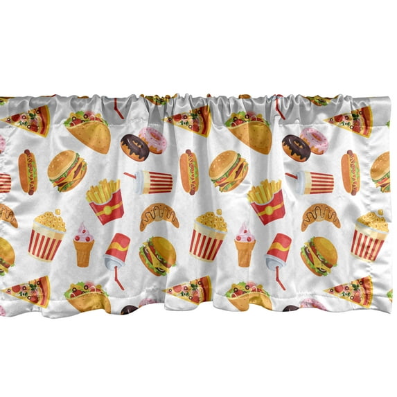Ambesonne Pizza Window Valance, Fast Food Colorful Cartoon, 42" x 12", White Multicolor