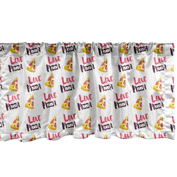 Ambesonne Pizza Window Valance, Food Love Cartoon Art Slices, 54" X 18", Hot Pink Plum and Mustard