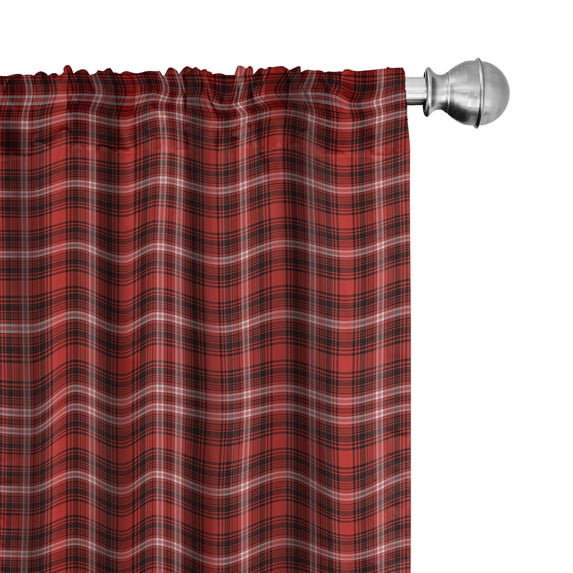 Ambesonne Plaid Window Curtains, Nostalgic Striped British, Each 28" W x 84" L, Scarlet Black White