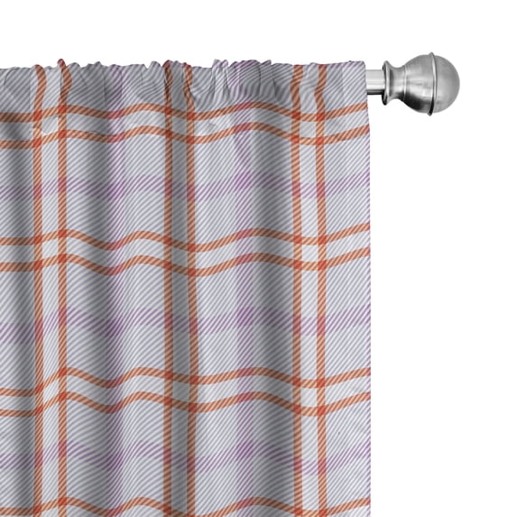 Ambesonne Plaid 4-Panel Curtains, Soft Stripes in Check Pattern, 56"x84", Lavender and Burnt Sienna