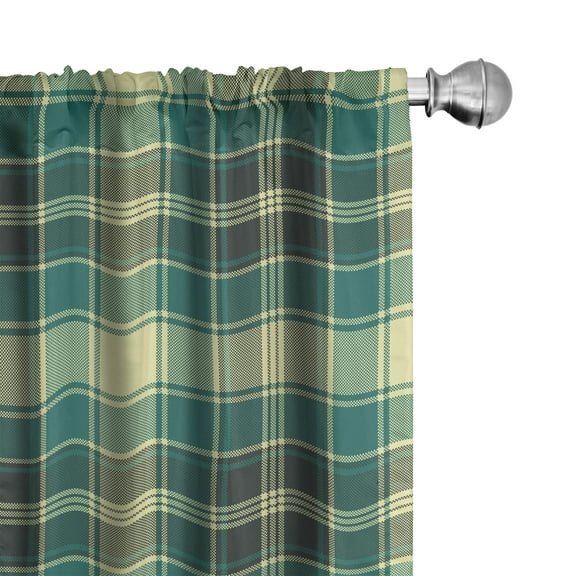 Ambesonne Plaid 4-Panel Curtains, Stripes in Tartan Pattern, 56"x84", Yellow Jade Green Grey