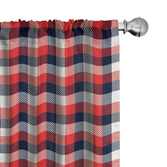Ambesonne Plaid Window Curtains, Traditional Retro Pattern, Each 28" W x 84" L, Vermilion Dark Blue