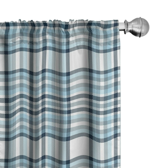 Ambesonne Plaid Window Curtains, Traditional Squares Lines, Each 28" W x 84" L, White and Blue Grey