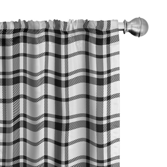 Ambesonne Plaid Curtains, Black and White Grid, Pair of 28"x63", Black White