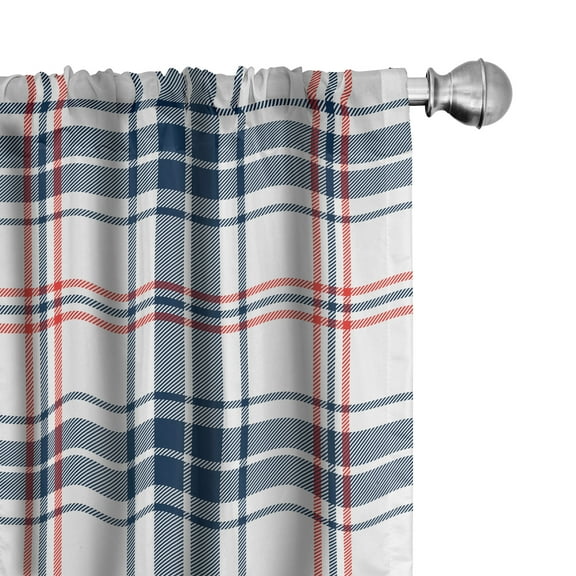 Ambesonne Plaid Curtains, British Country Pattern, Pair of 28"x84", Vermilion Navy Blue