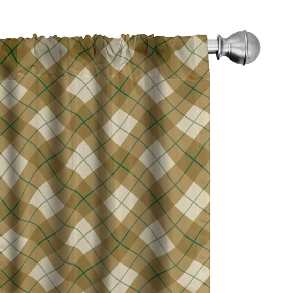 Ambesonne Plaid Curtains, Brown Diagonal Retro, Pair of 28"x95", Pale Brown Green Beige