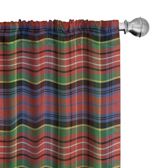 Ambesonne Plaid Curtains, Caledonia Scottish Style, Pair of 28"x84", Burnt Sienna Green