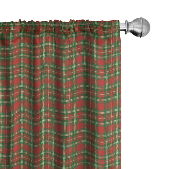 Ambesonne Plaid Curtains, Christmas Classic Tone Tartan, Pair of 28"x63", Dark Pink Cream and Green