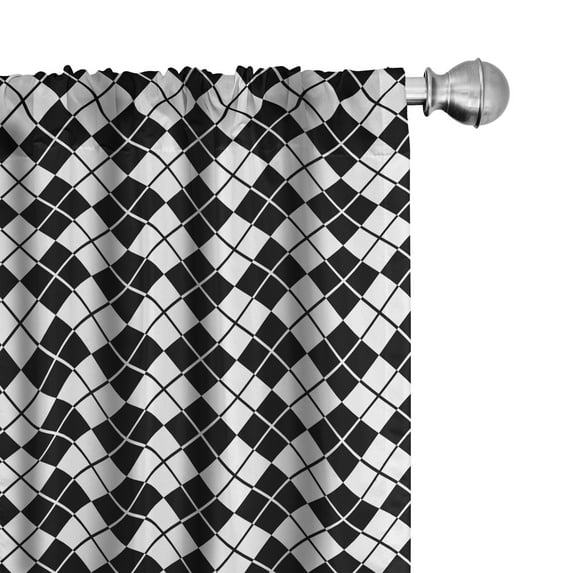 Ambesonne Plaid Curtains, Diamond Shape Stripes, Pair of 28"x63", Black White