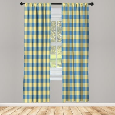 Ambesonne Plaid Curtains, Lumberjack Buffalo Check Grid, Pair of 28"x63", Cream and Sea Blue