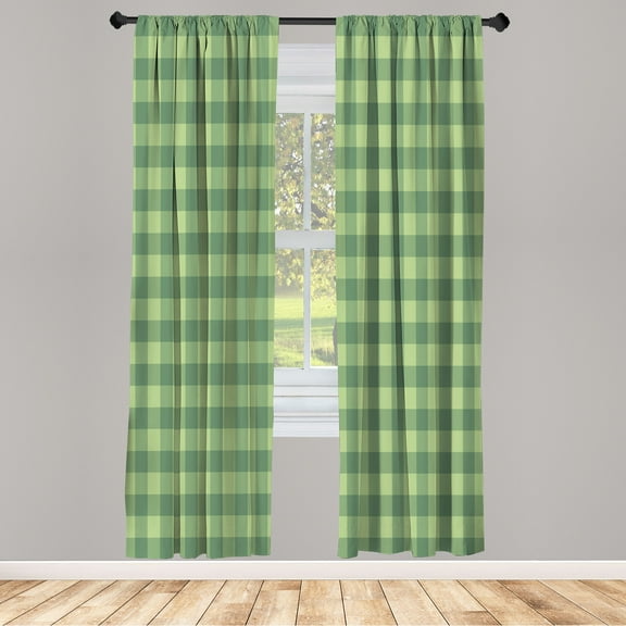 Ambesonne Plaid Curtains, Lumberjack Buffalo Check Grid, Pair of 28"x63", Pistachio Green