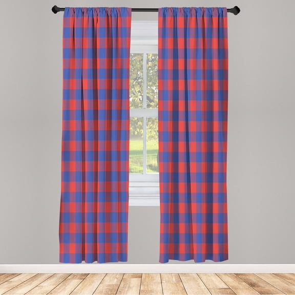 Ambesonne Plaid Curtains, Lumberjack Buffalo Check Grid, Pair of 28"x95", Vermilion and Sea Blue