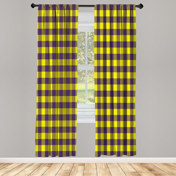 Ambesonne Plaid Curtains, Lumberjack Buffalo Checks Art, Pair of 28"x63", Purple and Yellow