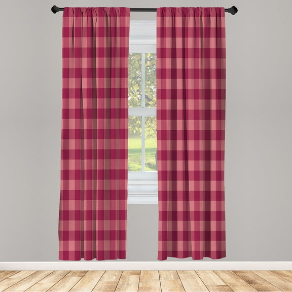 Ambesonne Plaid Curtains, Lumberjack Buffalo Checks Art, Pair of 28"x84", Dark Magenta and Blush