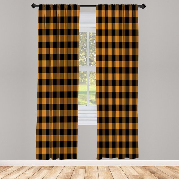 Ambesonne Plaid Curtains, Lumberjack Buffalo Checks Art, Pair of 28"x95", Black and Apricot