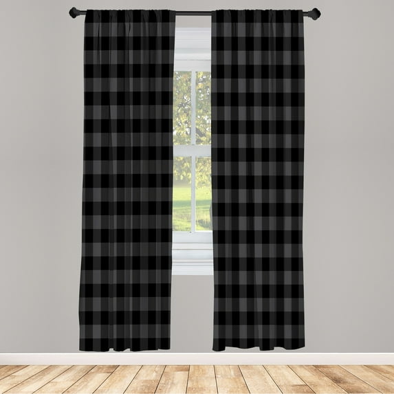 Ambesonne Plaid Curtains, Lumberjack Buffalo Checks Art, Pair of 28"x95", Black and Grey