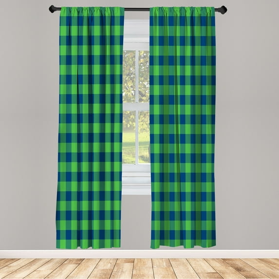 Ambesonne Plaid Curtains, Lumberjack Buffalo Checks Art, Pair of 28"x95", Dark Blue and Fern Green