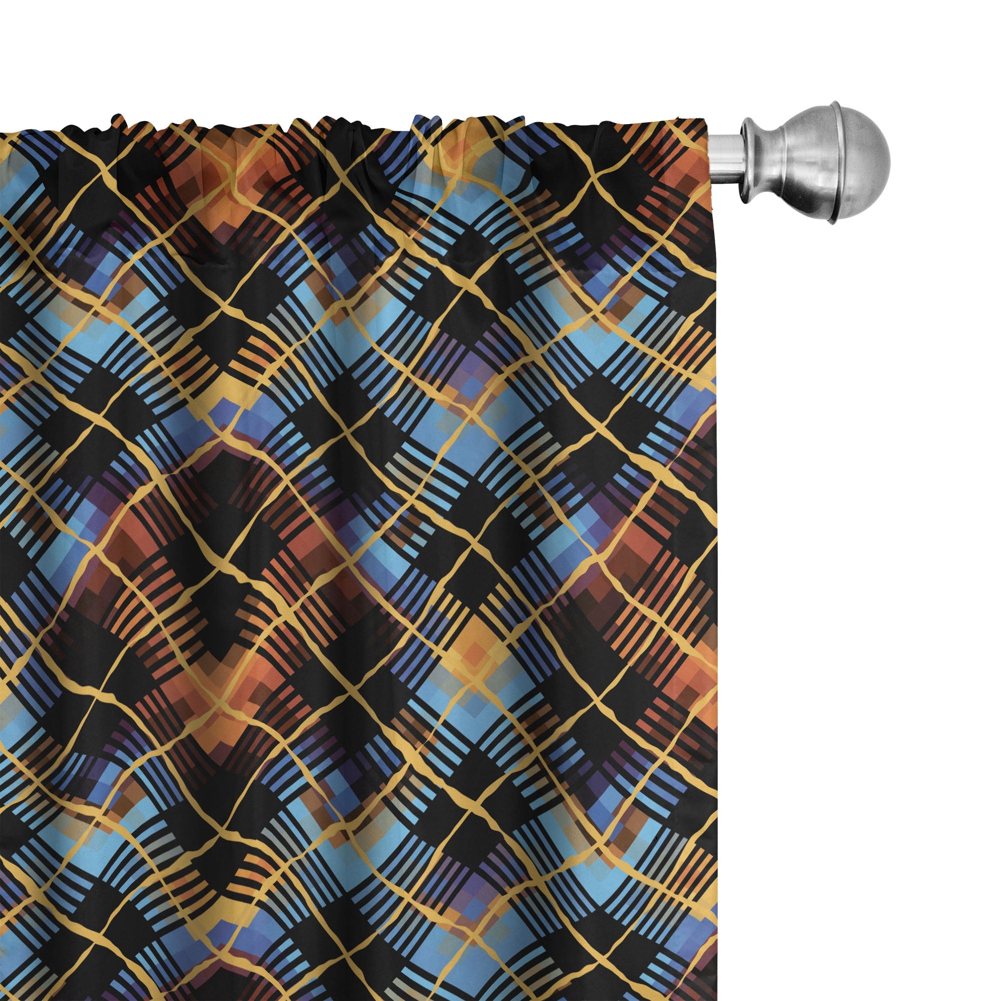 Multicolor Geometric Plaid Polyester Room-Darkening Curtain Panels, 28" x 63"