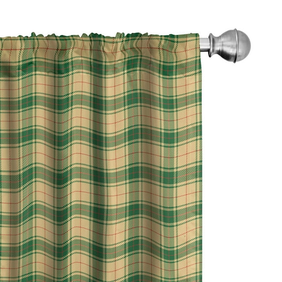 Ambesonne Plaid Curtains, Vintage British Tartan Check, Pair of 28"x95", Ecru Forest Green