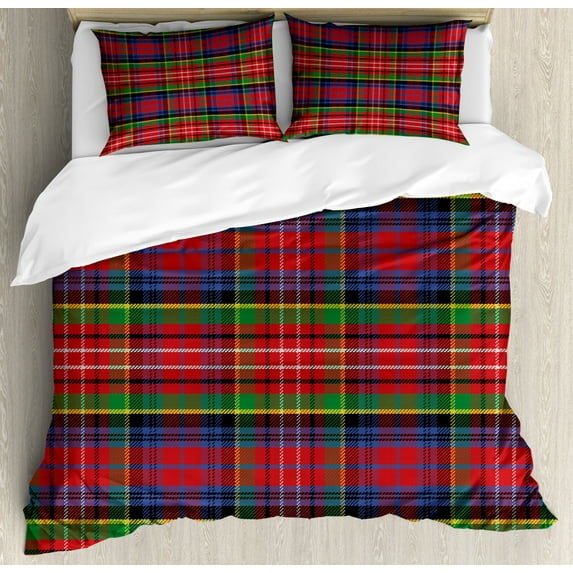 Ambesonne Plaid Duvet Cover Set, Caledonia Scottish Style, King, Burnt Sienna Green
