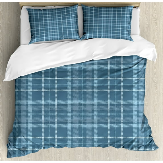 Ambesonne Plaid Duvet Cover Set, Rhythmic Rustic Checkered, Queen, Slate Blue and Blue Grey