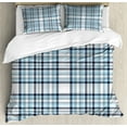 thumbnail image 1 of Ambesonne Plaid Duvet Cover Set, Traditional Squares Lines, 2-Calking, White and Blue Grey, 1 of 7