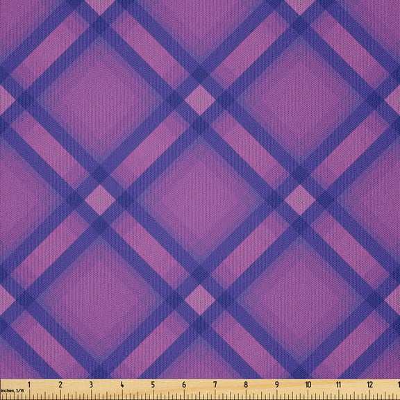 Ambesonne Plaid Fabric by the Yard Microfiber, Awakening Tones Modern Tartan, 1 Yard, Fuchsia and Dark Blue