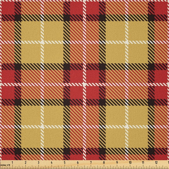 Ambesonne Plaid Fabric by the Yard Microfiber, Traditional Plaid Pattern, 1 Yard, Salmon Earth Yellow