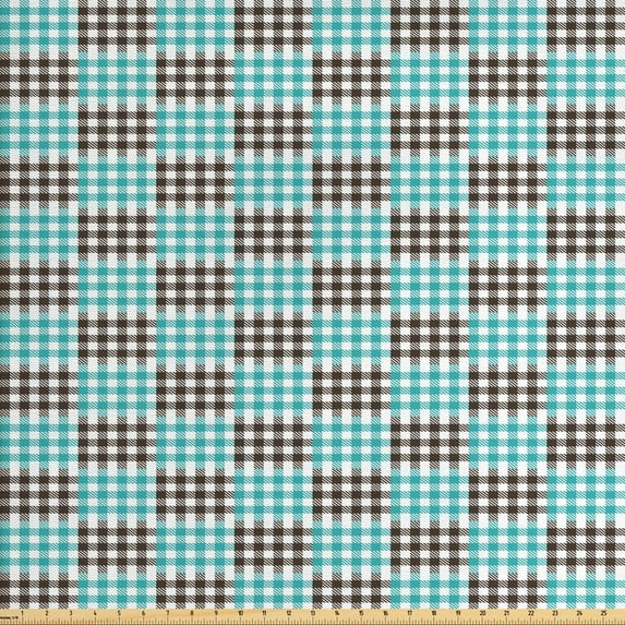 Ambesonne Plaid Fabric by the Yard Upholstery, Bicolor Checkered Retro, 2 Yards, Dark Brown Seafoam White