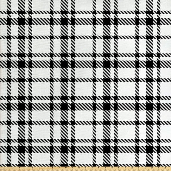 Ambesonne Plaid Fabric by the Yard Upholstery, Black and White Grid, 10 Yards, Black White
