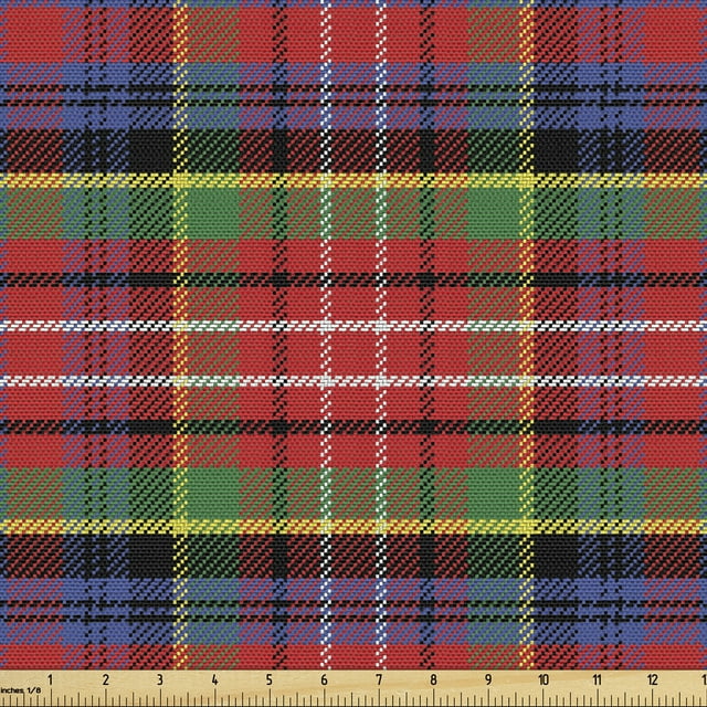 Ambesonne Plaid Fabric by the Yard Upholstery, Caledonia Scottish Style, 1 Yard, Burnt Sienna Green