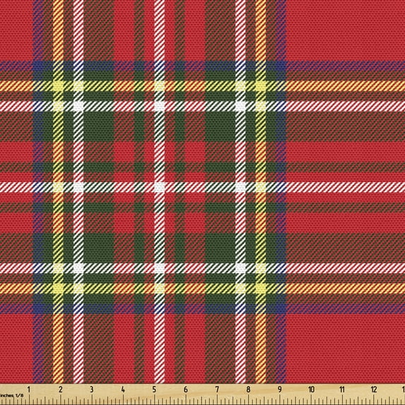 Ambesonne Plaid Fabric by the Yard Upholstery, Irish Cultural Classical, 1 Yard, Multicolor
