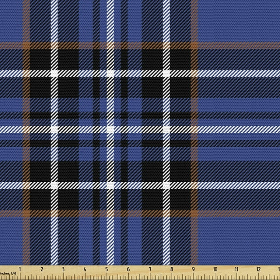 Ambesonne Plaid Fabric by the Yard Upholstery, Ornate Vivid Scottish, 3 Yards, Multicolor