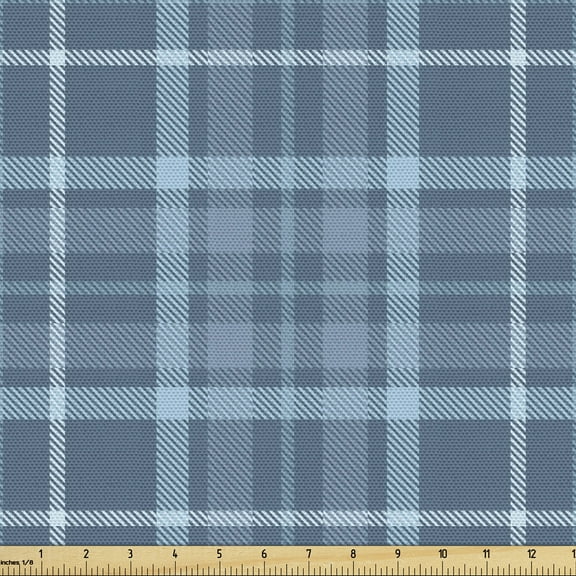 Ambesonne Plaid Fabric by the Yard Upholstery, Rhythmic Rustic Checkered, 1 Yard, Slate Blue and Blue Grey