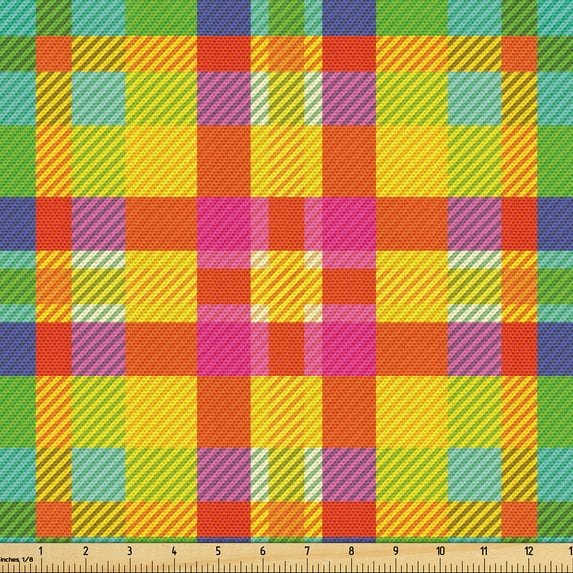 Ambesonne Plaid Fabric by the Yard Upholstery, Scotish Tartan Motif Pattern, 10 Yards, Vermilion and Dark Indigo