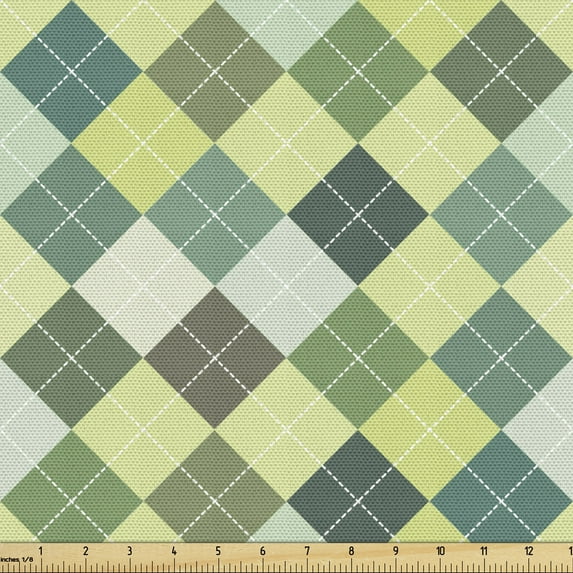 Ambesonne Plaid Fabric by the Yard Upholstery, Traditional Argyle Green, 1 Yard, Multicolor