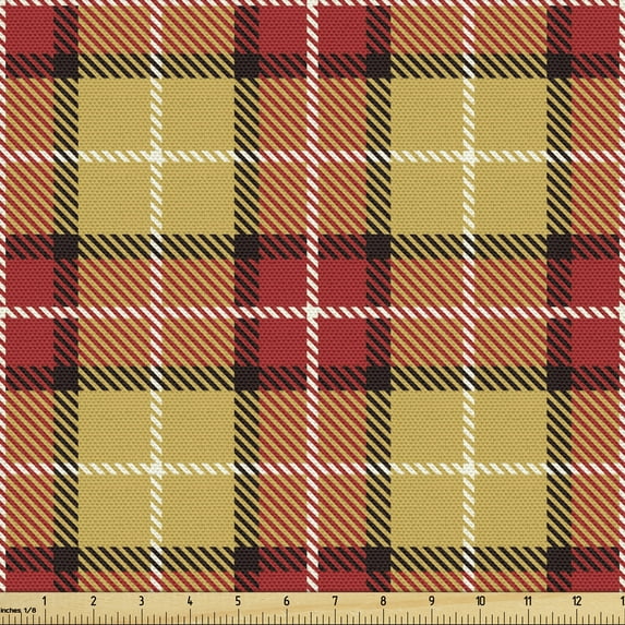 Ambesonne Plaid Fabric by the Yard Upholstery, Traditional Plaid Pattern, 1 Yard, Salmon Earth Yellow