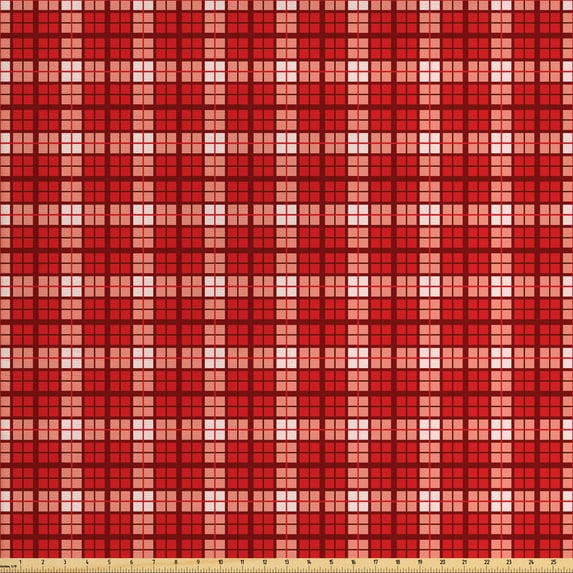 Ambesonne Plaid Fabric by the Yard Upholstery, Vintage Tartan Motif, 5 Yards, Vermilion White