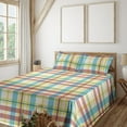 thumbnail image 1 of Ambesonne Plaid Fitted & Flat Sheet with Shams 4 Pcs Set, Tartan Motif Stripes Vintage, Calking, Pale Sky Blue Mustard, 1 of 5