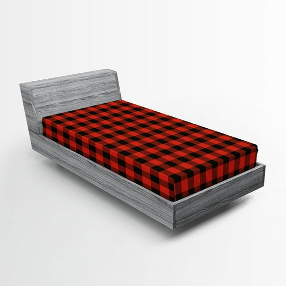 Ambesonne Plaid Fitted Sheet, Retro Lumberjack Buffalo, Twin XL Size, Orange Black